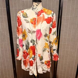 Vintage Dorothy Schoelen Platinum Colorful Coastal pin brooch floral jacket top